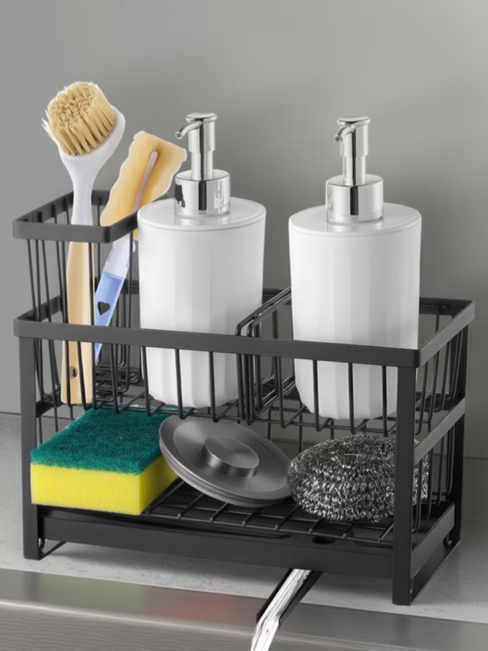 NIB Black 2 Tier Sponge Holder Kitchen Sink Caddy Organizer - Picture 4 of 14